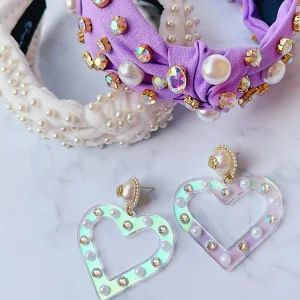Iridescent Heart Earrings with Pearls and Crystals-Brianna Cannon Outlet