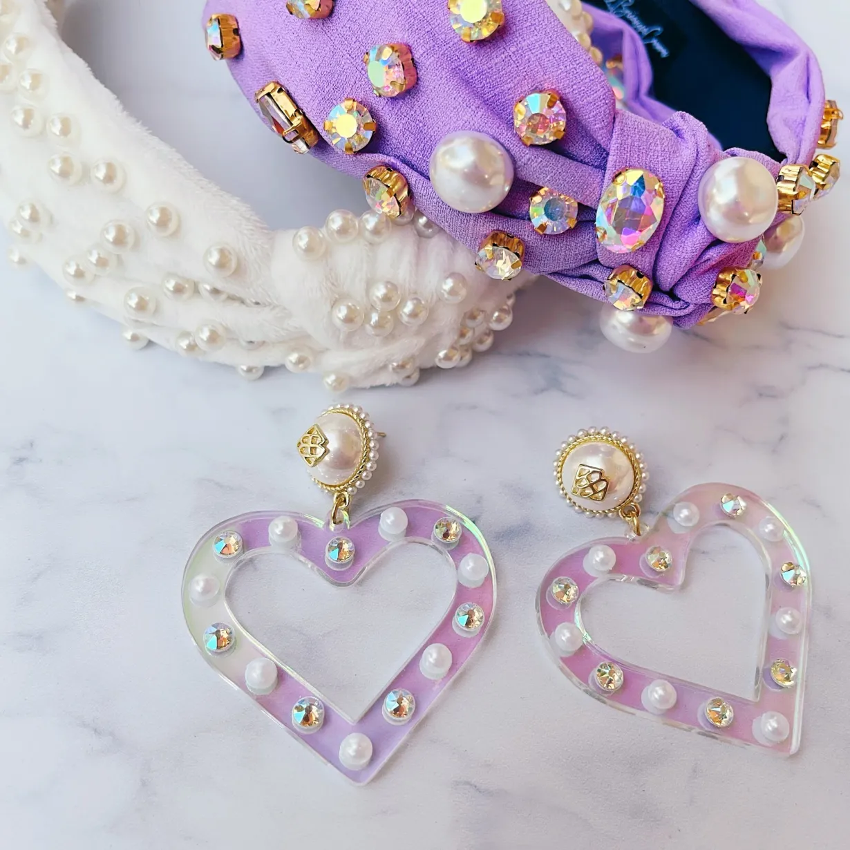 iridescent_heart_earrings_3.webp Iridescent Heart Earrings with Pearls and Crystals-Brianna Cannon Outlet