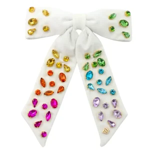 Ivory Rainbow Gradient Bow Barrette with Hand Sewn Crystals-Brianna Cannon Clearance