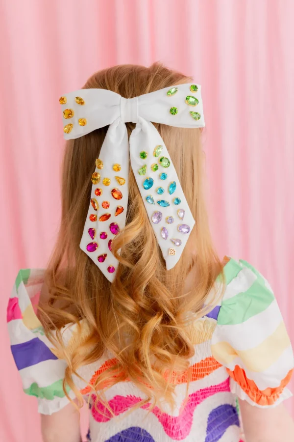 Ivory Rainbow Gradient Bow Barrette with Hand Sewn Crystals-Brianna Cannon Clearance