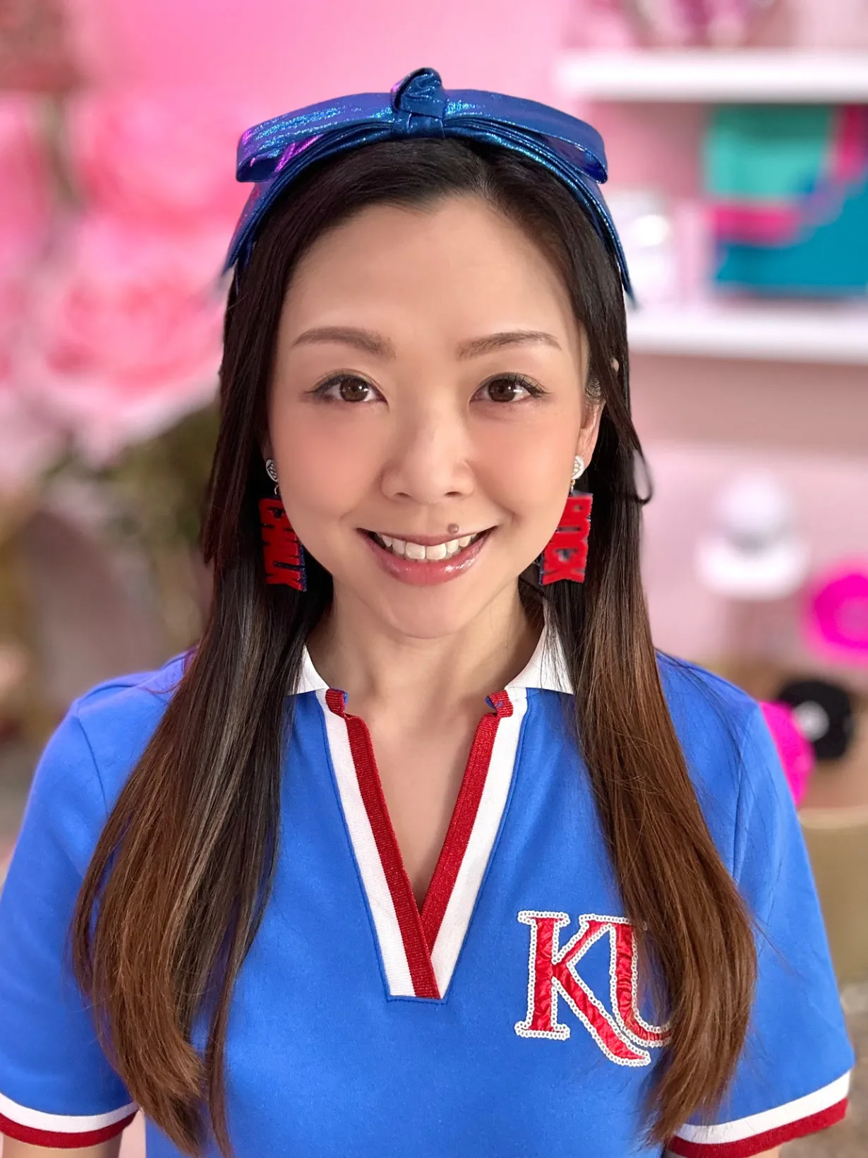 kansas_red_and_blue_rock__1.webp Kansas Red and Blue ROCK CHALK Earrings-Brianna Cannon Clearance