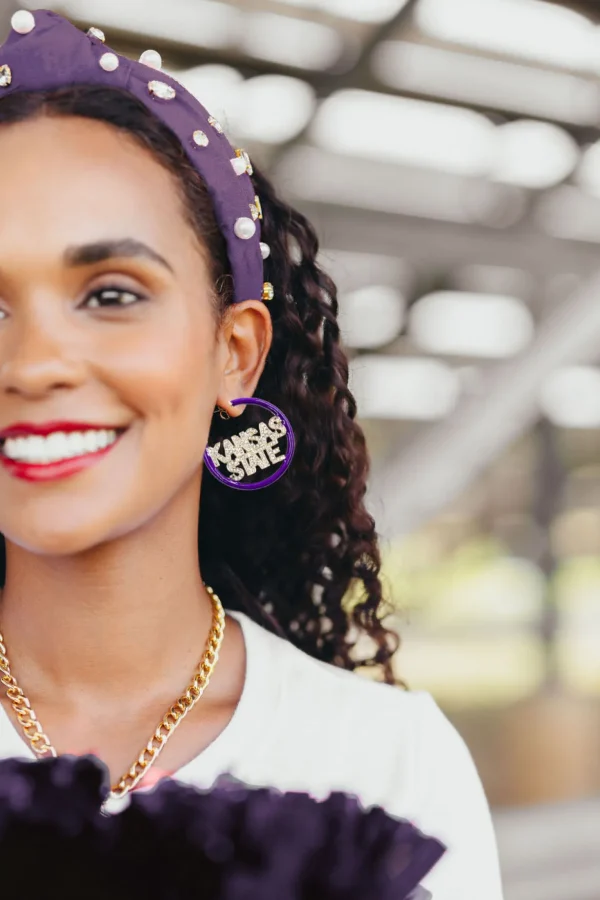 Kansas State Purple Pavé Hoop Earrings-Brianna Cannon Fashion