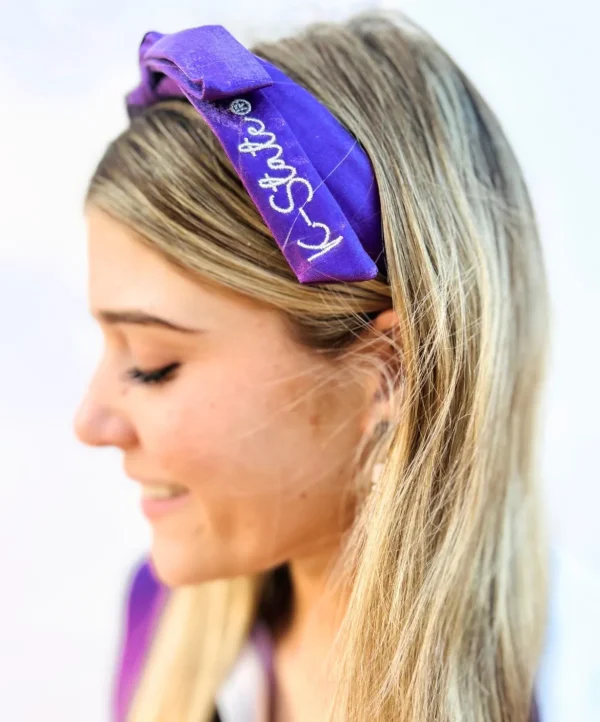 Kansas State Purple Thin Embroidered Ribbon Bow Headband-Brianna Cannon Fashion
