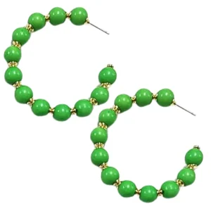 Kelly Green Beaded Hoop Earrings-Brianna Cannon Online