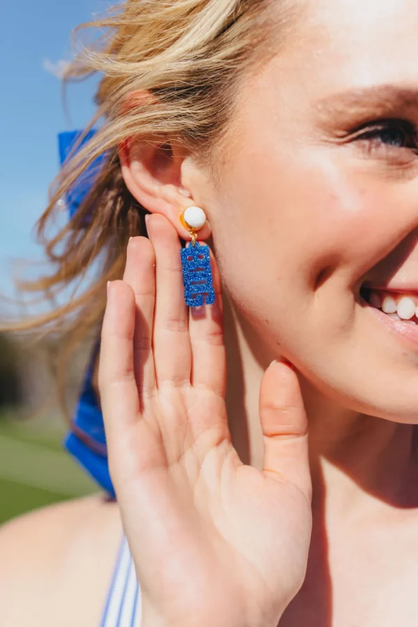Kentucky Blue "BIG BLUE" Earrings with White Druzy-Brianna Cannon Outlet