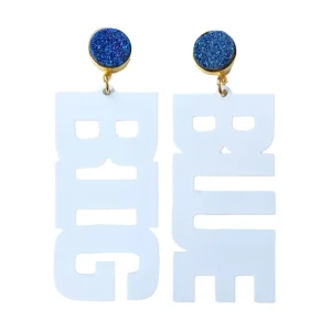 Kentucky White "BIG BLUE" Earrings with Blue Druzy-Brianna Cannon Sale