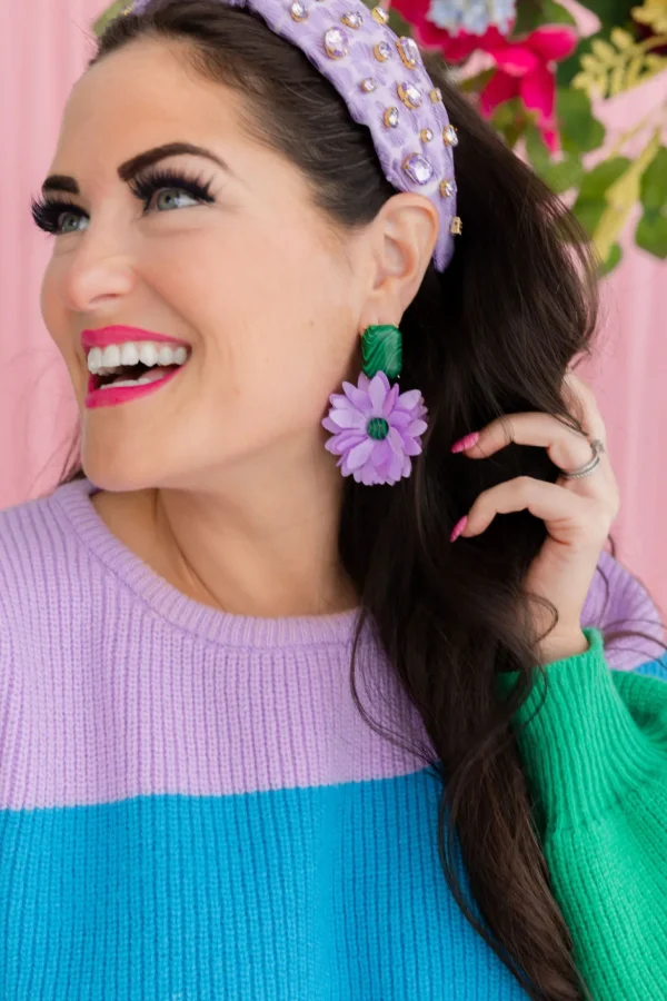 Lavender and Green Flower Earrings-Brianna Cannon Discount