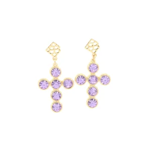 Lavender Crystal Cross Earrings-Brianna Cannon Hot