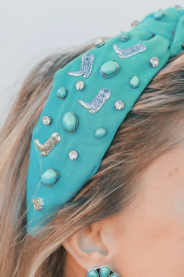 Let's Go Girls Turquoise Boot Headband-Brianna Cannon Sale