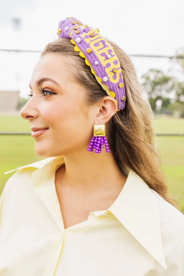 LSU Adult Size GEAUX TIGERS Cross Stitch Headband-Brianna Cannon Fashion
