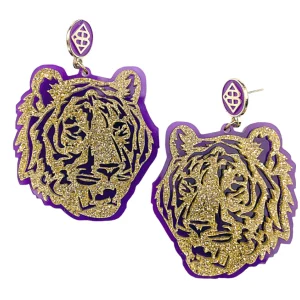 LSU Gold Glitter & Purple Tiger Earrings-Brianna Cannon Fashion