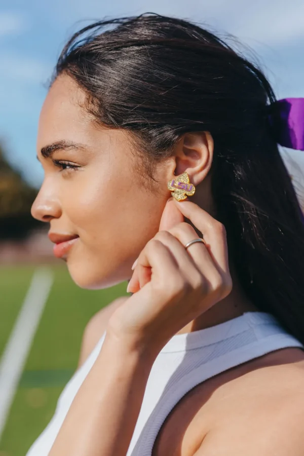 LSU Gold Glitter & Purple LSU Fleur de Lis Stud-Brianna Cannon Fashion