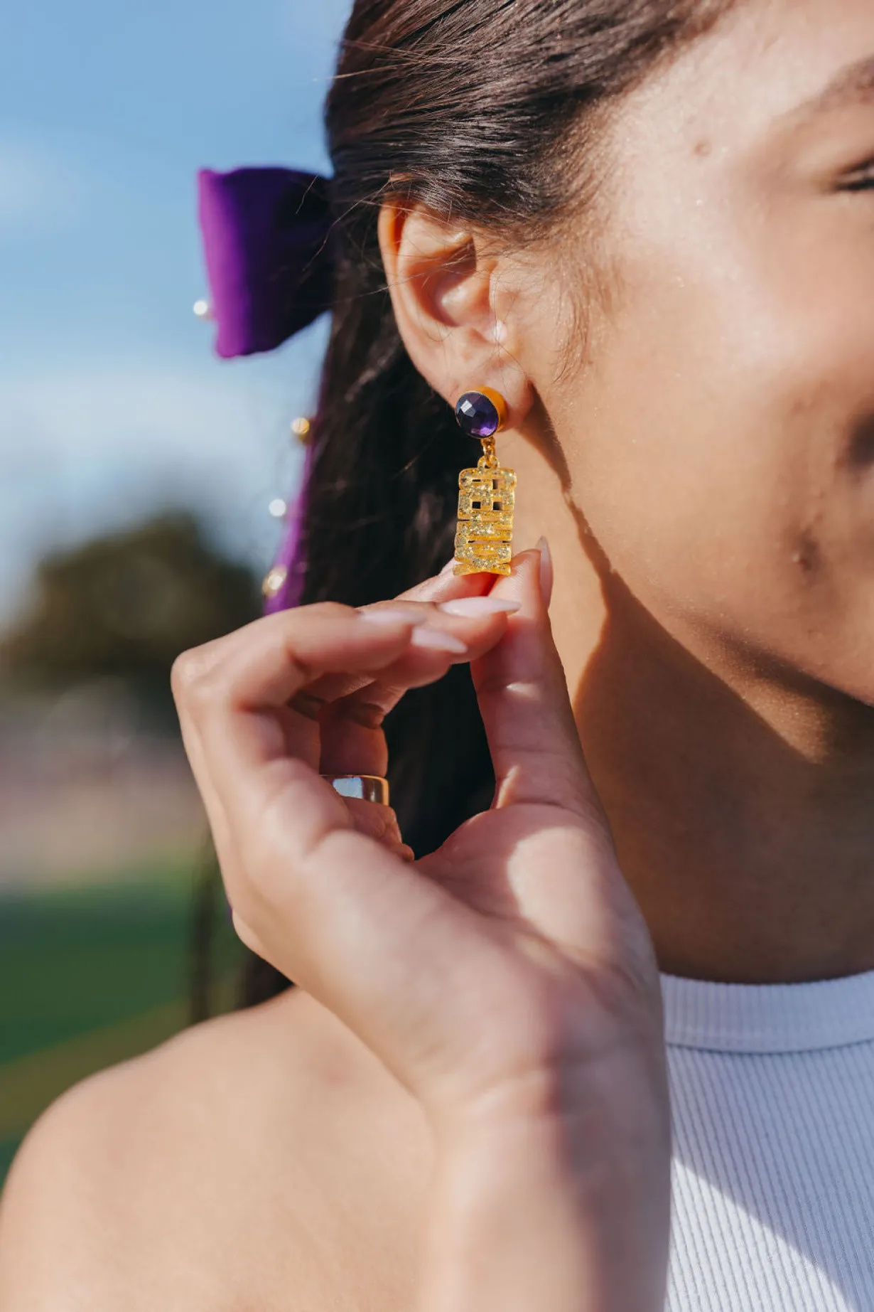 lsu_mini_gold_glitter_gea_1.webp LSU Mini Gold Glitter GEAUX TIGERS Earrings-Brianna Cannon Fashion
