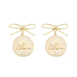 LSU Pearl Bow Medallion Earrings-Brianna Cannon Discount