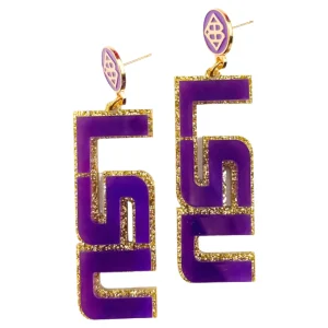 LSU Purple & Gold Glitter LSU Earrings-Brianna Cannon Hot