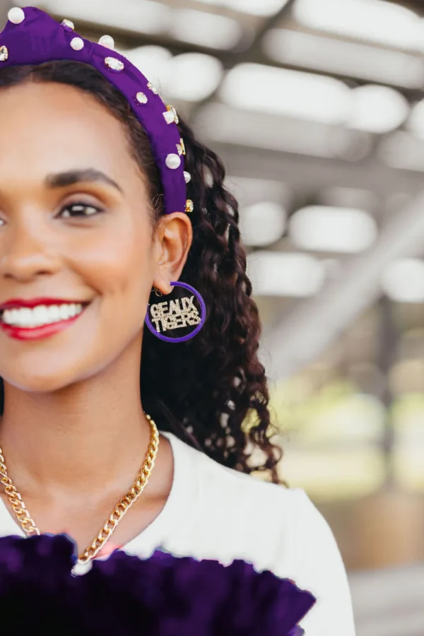 LSU Purple Pavé Hoop Earrings-Brianna Cannon Best