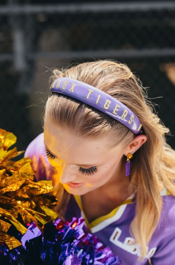 LSU Purple Thin Embroidered Headband-Brianna Cannon Outlet