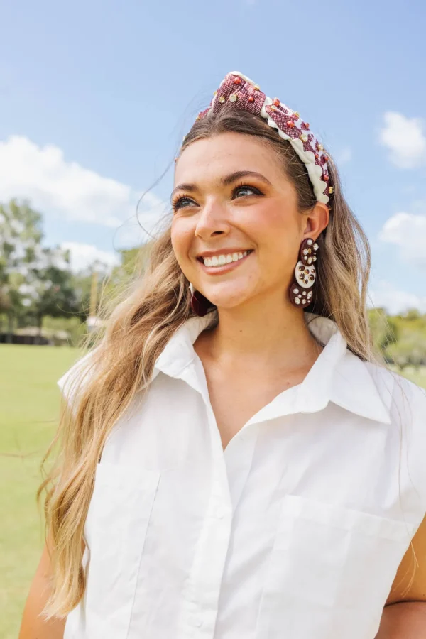 Maroon and White Triple Dot Earrings-Brianna Cannon Fashion