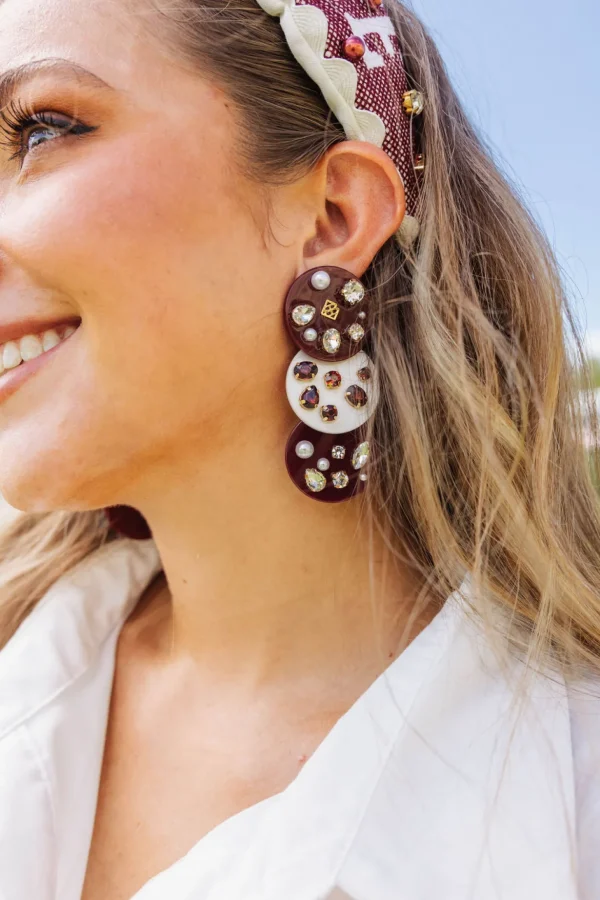 Maroon and White Triple Dot Earrings-Brianna Cannon Fashion