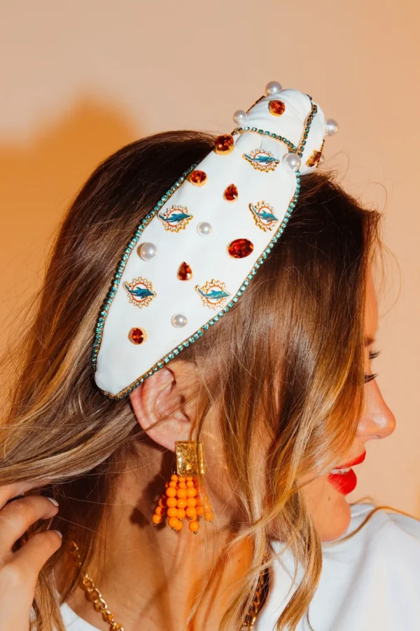 Miami Dolphins White Logo Headband-Brianna Cannon Fashion