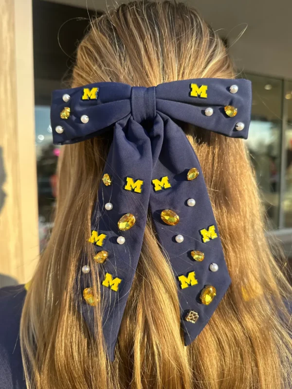 Michigan Navy Bow Barrette-Brianna Cannon Outlet