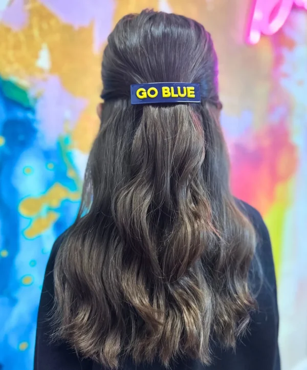 Michigan Navy GO BLUE Rectangle Barrette Clip-Brianna Cannon Clearance