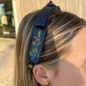Michigan Navy Thin Embroidered Ribbon Bow Headband-Brianna Cannon Sale