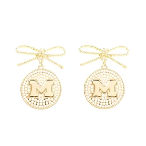 Michigan Pearl Bow Medallion Earrings-Brianna Cannon Fashion