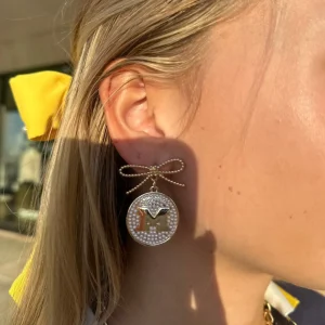 Michigan Pearl Bow Medallion Earrings-Brianna Cannon Fashion