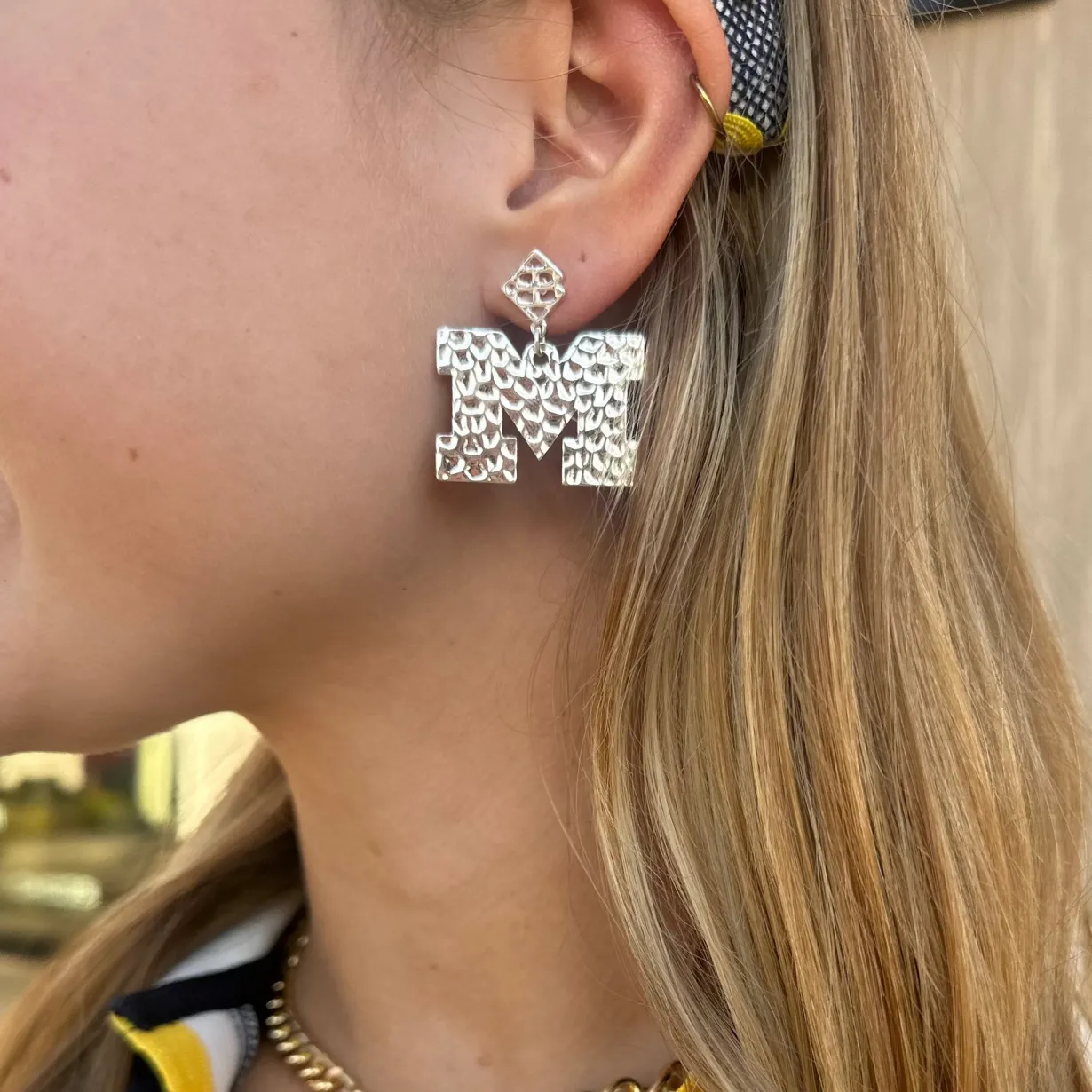 michigan_silver_logo_earr_1.webp Michigan Silver Logo Earring with BC Logo-Brianna Cannon Best
