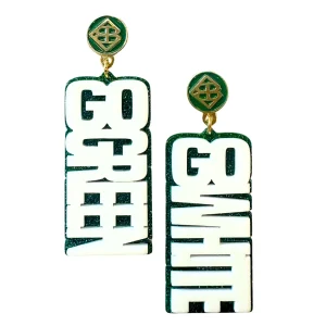 Michigan State White GO GREEN GO WHITE Earrings-Brianna Cannon Sale