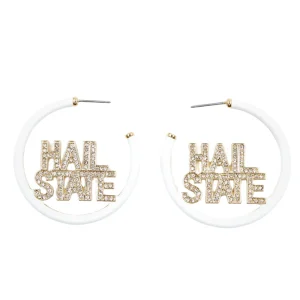 Mississippi State HAIL STATE White Pavé Hoop Earrings-Brianna Cannon Online