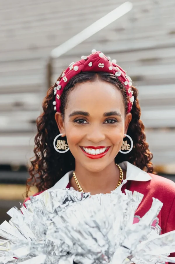 Mississippi State HAIL STATE White Pavé Hoop Earrings-Brianna Cannon Online