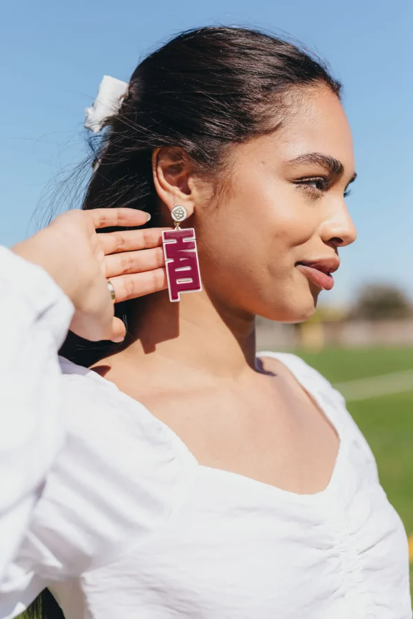 Mississippi State Maroon HAIL STATE Earrings-Brianna Cannon Clearance