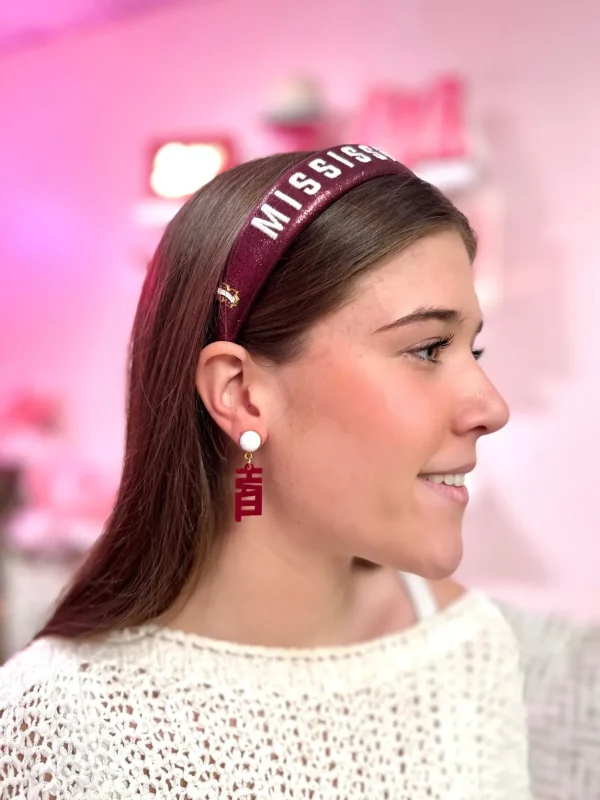 Mississippi State Mini Maroon HAIL STATE Earrings-Brianna Cannon Fashion