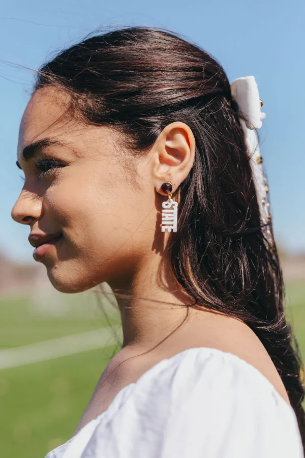 Mississippi State Mini White HAIL STATE Earrings-Brianna Cannon Discount