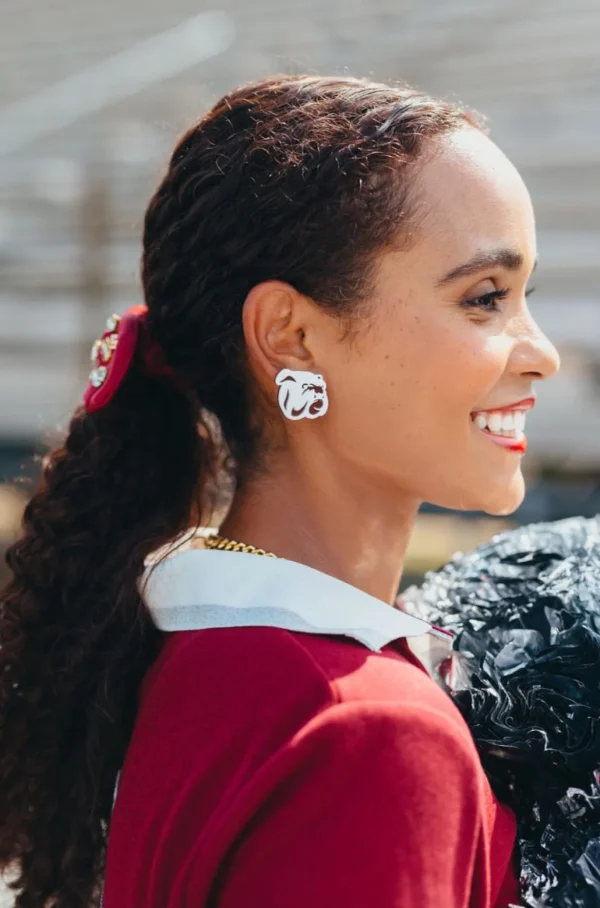 Mississippi State White Bulldog Logo Studs-Brianna Cannon Sale