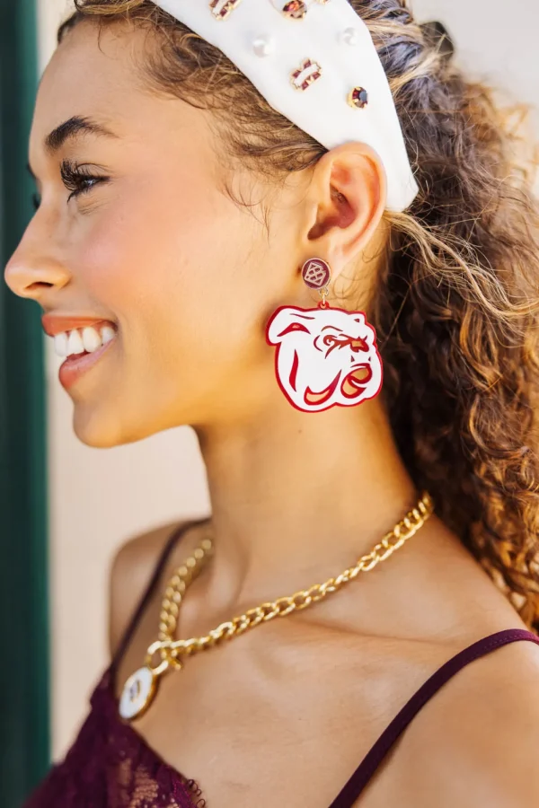 Mississippi State White Bulldog Logo Earrings-Brianna Cannon Online