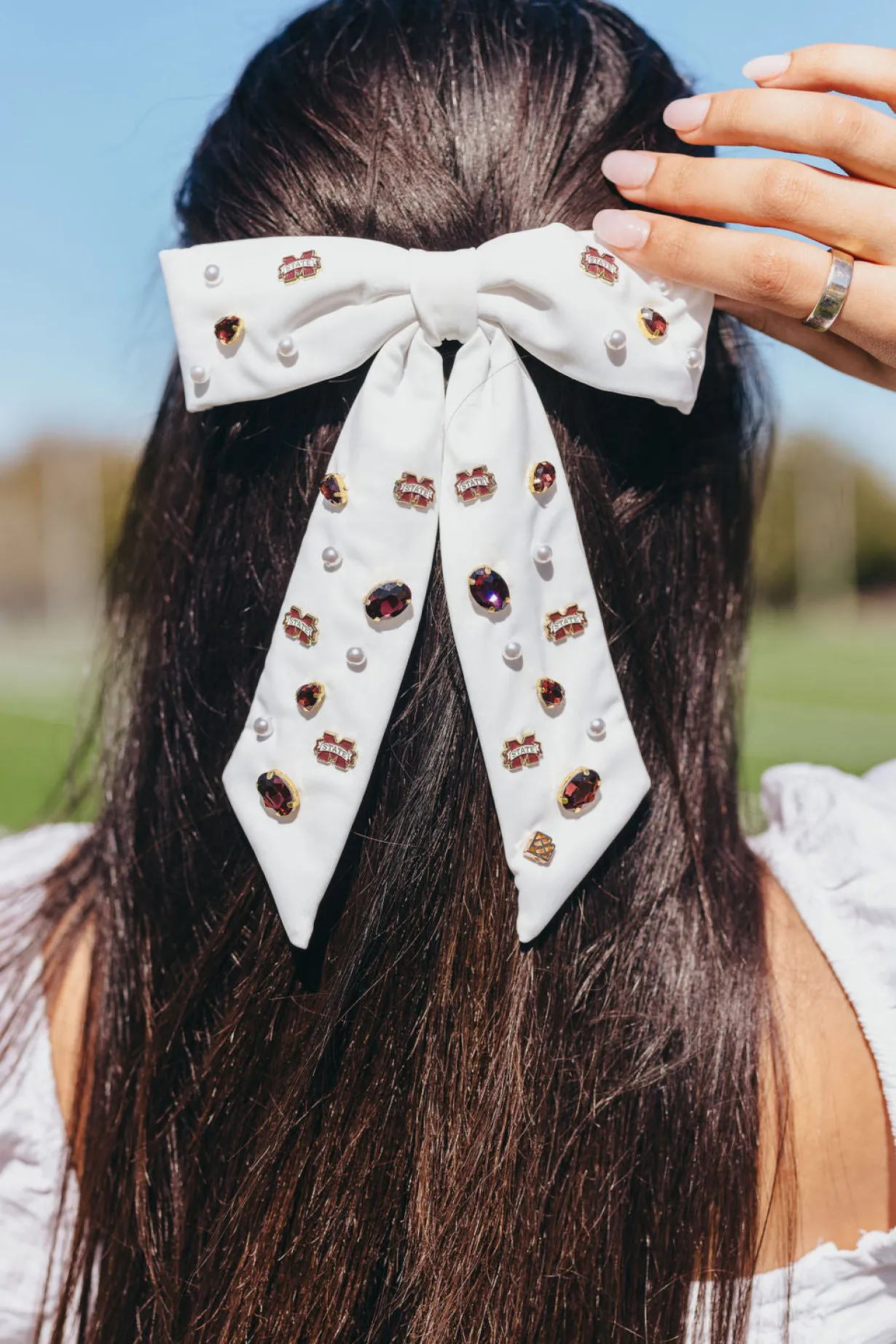 mississippi_state_white_b_1.webp Mississippi State White Bow Barrette-Brianna Cannon Sale