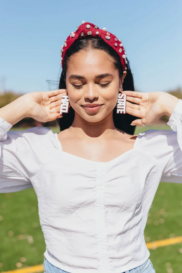 Mississippi State White HAIL STATE Earrings-Brianna Cannon New
