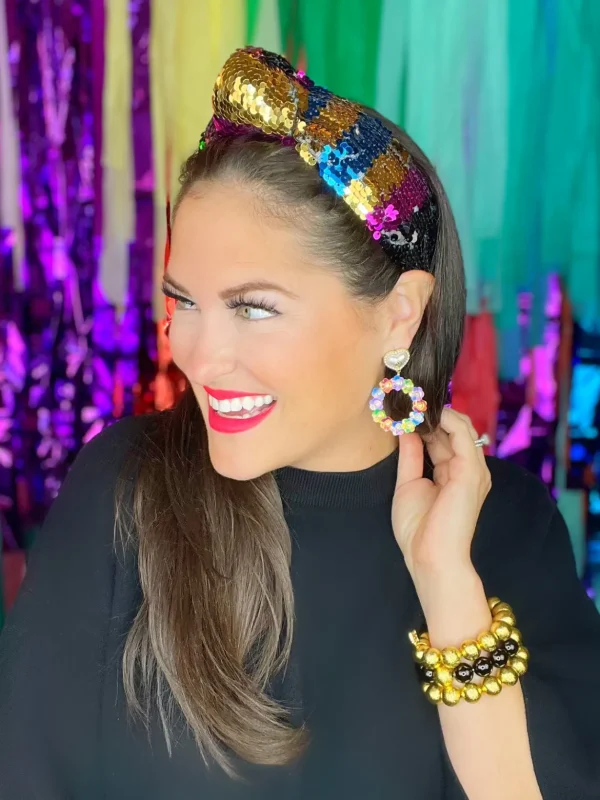 Multi Color Rainbow Sequin Knotted Headband-Brianna Cannon Clearance