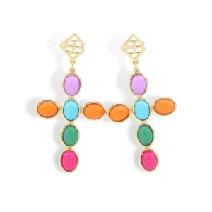 Multicolor Cabochon Cross Earrings-Brianna Cannon Sale