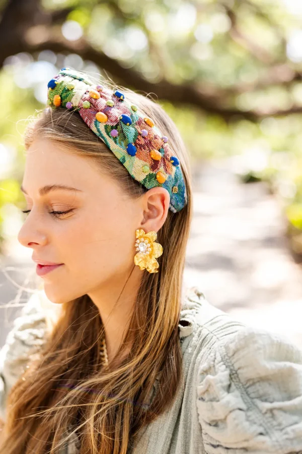 Multicolor Floral Tapestry Headband with Cabochons-Brianna Cannon Best