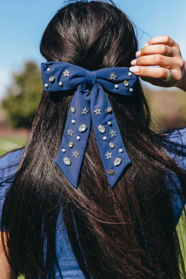 Navy and Silver Star Bow Barrette-Brianna Cannon New
