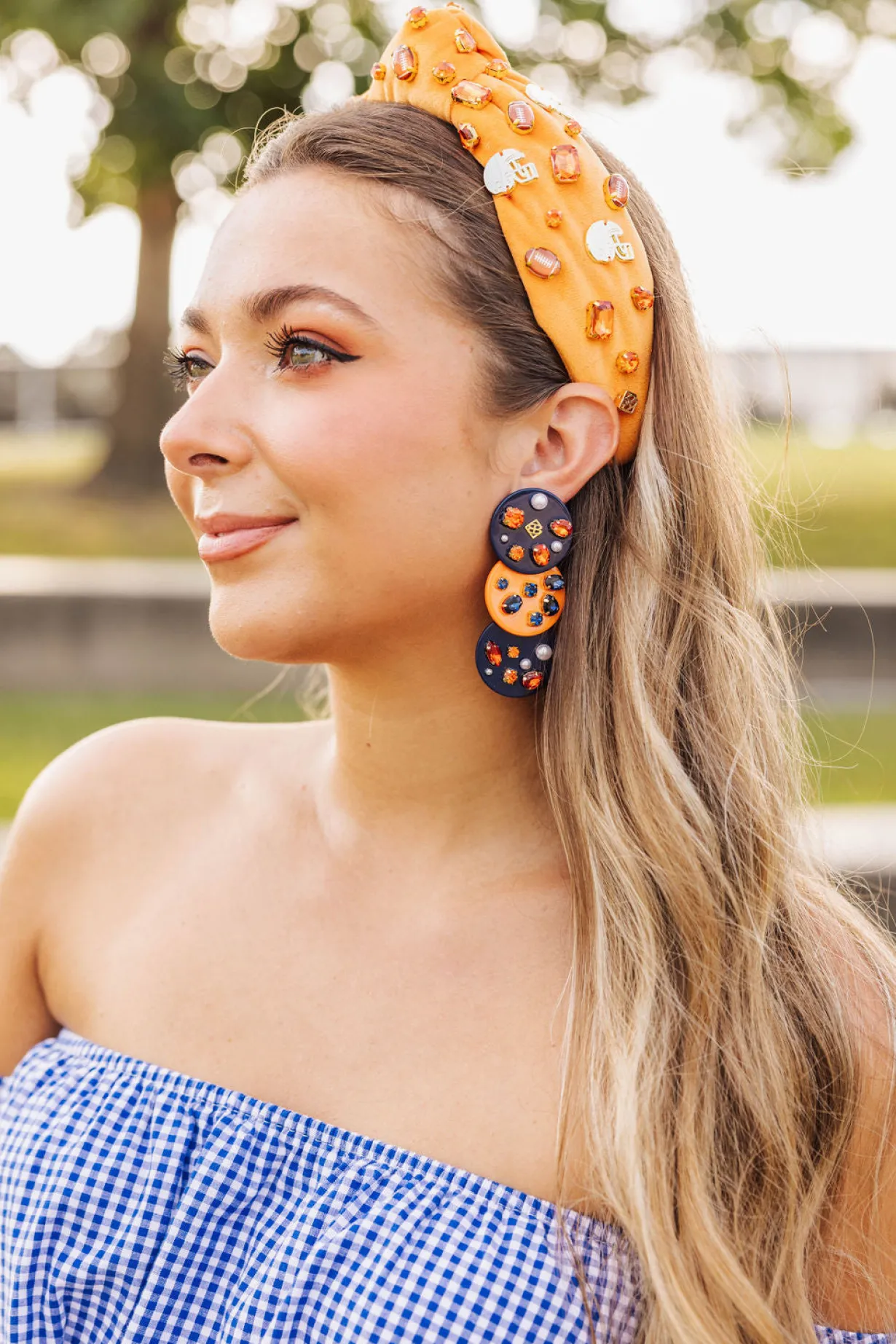 navy_blue_and_orange_trip_1.webp Navy Blue and Orange Triple Dot Earrings-Brianna Cannon Outlet