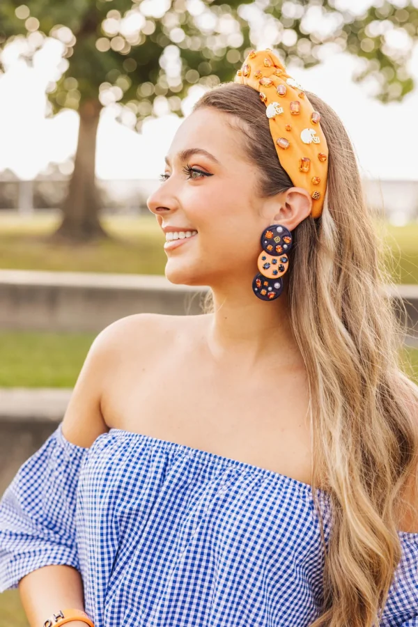 Navy Blue and Orange Triple Dot Earrings-Brianna Cannon Outlet