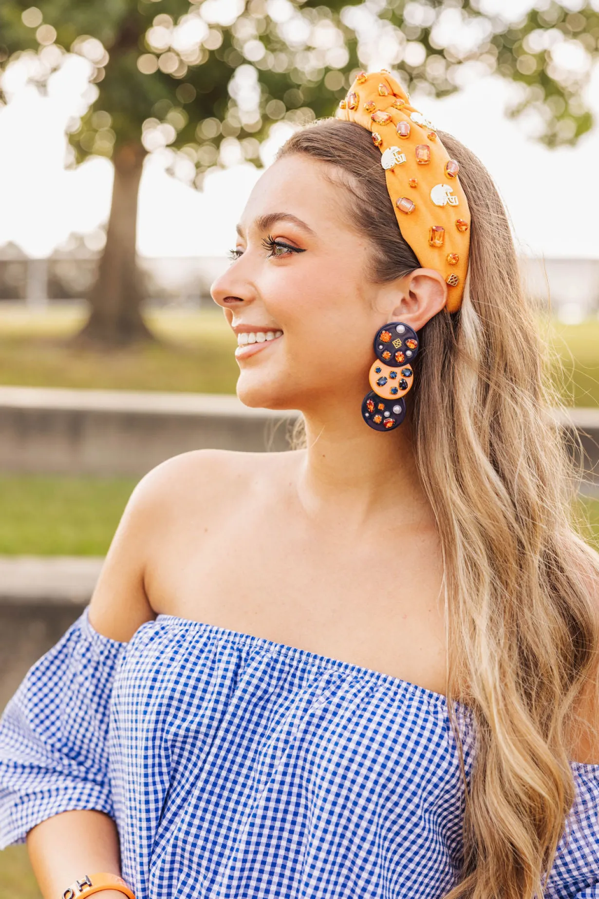 navy_blue_and_orange_trip_2.webp Navy Blue and Orange Triple Dot Earrings-Brianna Cannon Outlet