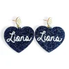 Navy Glitter Heart Earrings with White Lions Script-Brianna Cannon Hot