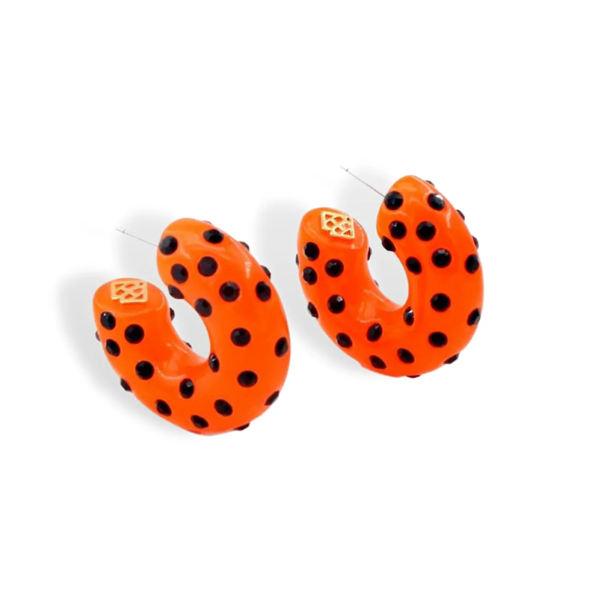 neon_orange_huggie_hoop_e_1.webp Neon Orange Huggie Hoop Earrings with Black Crystals-Brianna Cannon Clearance