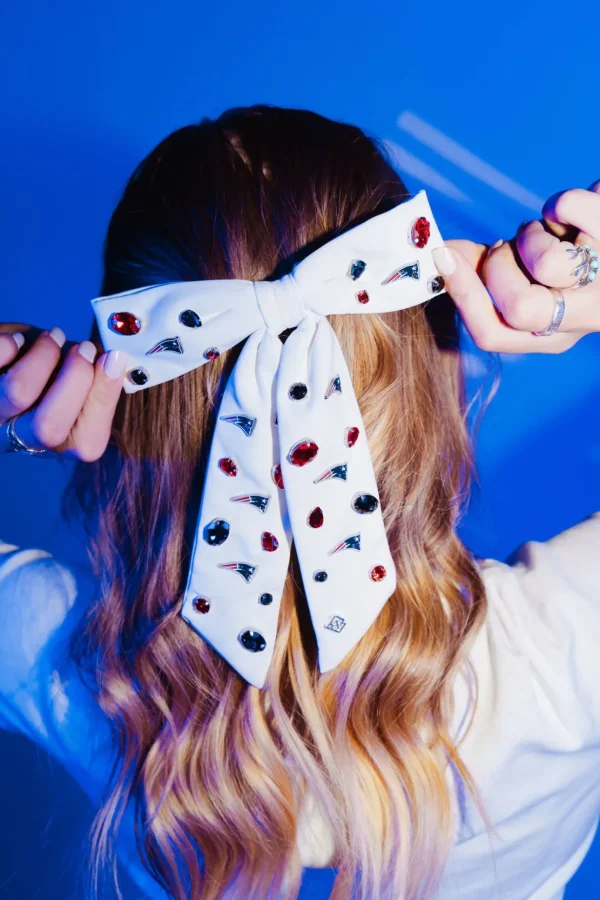 New England Patriots White Bow Barrette-Brianna Cannon Discount